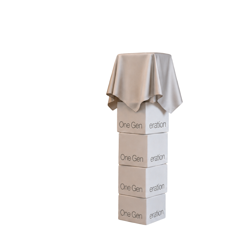 One Generation, under a draped cover, ahead of its first public reveal.